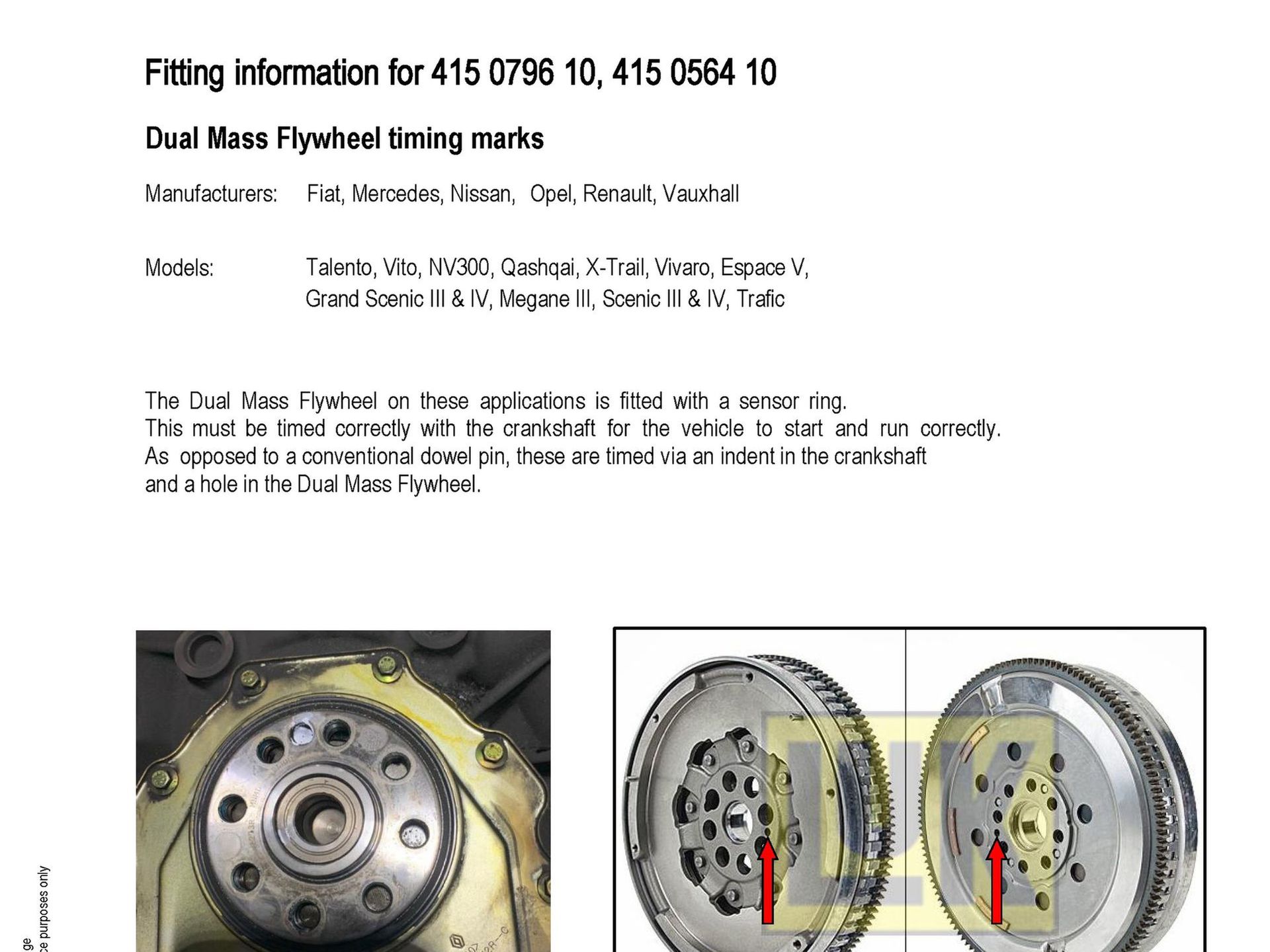 Installation notice Assembly note for Dual Mass Flywheel timing marks
