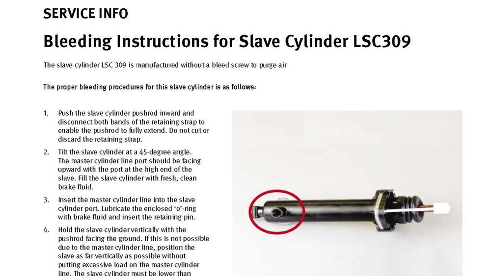 Bleeding Instructions for Slave Cylinder LSC309